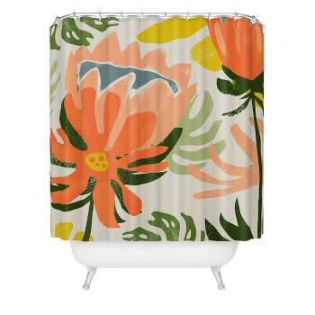 Orange Flowers Rain Summer Floral Shower Curtain - Deny Designs