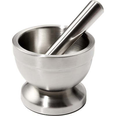 Juvale Large Stainless Steel Metal Mortar and Pestle Bowl Set with Grinder (4.7 x 4 in)