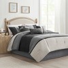 7 Pcs Stylish Faux Suede Stripe Design Comfoter Set,All Season Home Textile Cozy Bedding Set fits Modern Bedroom Decor,Matching Bed Skirt,Decorative - 2 of 4