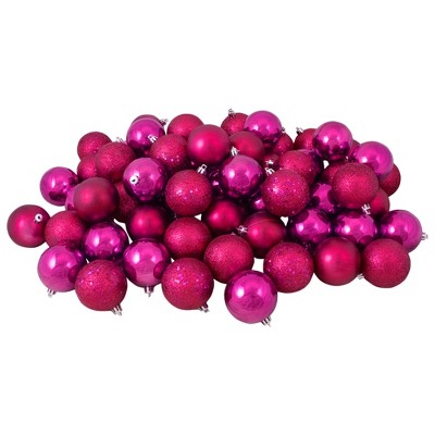 Northlight 60ct Magenta Pink 4-Finish Shatterproof Christmas Ball Ornaments 2.5" (60mm)