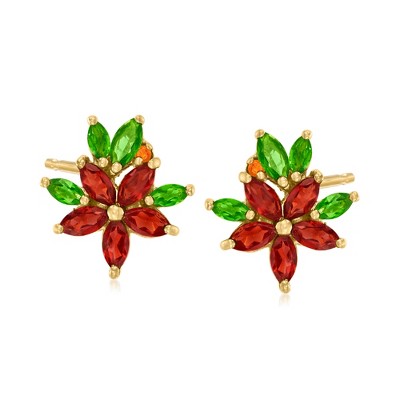 Ross-Simons 3.13 ct. t.w. Multi-Gemstone Flower Earrings in 18kt Gold Over Sterling