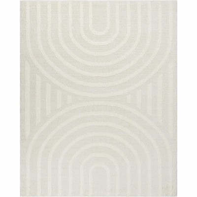 Cream Geometric Polyester Rectangle Area Rug 5'3" x 7'