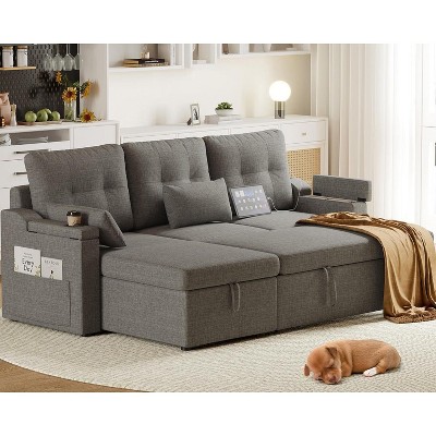 Sofa Bed, Sleeper Sofa with Storage, L-Shaped Sectional Featuring a Pull-Out Bed, Removable Cushion Covers for Living Room
