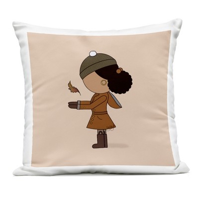Stupell Industries Autumnal Girl with Leaf Outdoor Decorative Throw Pillow, 18 x 18