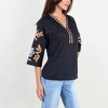 Anna-Kaci Women's Embroidered Tunic Top With 3/4 Sleeves And Floral Patterns- Small, Black - 3 of 4