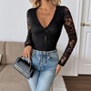 Coolmee Women's Long Sleeve Going Out Tops Lace V Neck Mesh Crop Shirts Cute Trendy Outfits - 2 of 4