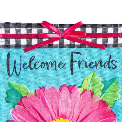 Welcome Friends Pink Daisy Burlap Garden Flag