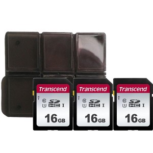 Transcend TS16GSDC300S 16GB UHS-I U1 Memory Card with Memory Card Holder - 3 Units - 1 of 4