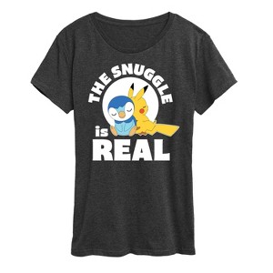 Women's - Pokémon - The Snuggle Is Real Pikachu and Piplup Short Sleeve Graphic T-Shirt - 1 of 4
