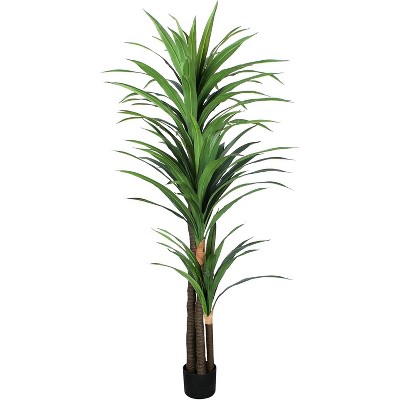 Wikineon Artificial Dracaena Tree 6ft-Tall Fake Plant with Black Planter-Faux Plants Indoor Tall Housewarming Gift,Tropical Yucca Silk Tree.