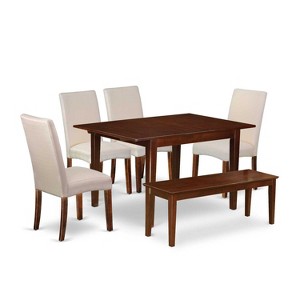 HomeStock 6-Piece Rectangle Mahogany Finish Solid Wood Top Dining Table with 1 Bench, 4 Chairs - 1 of 4