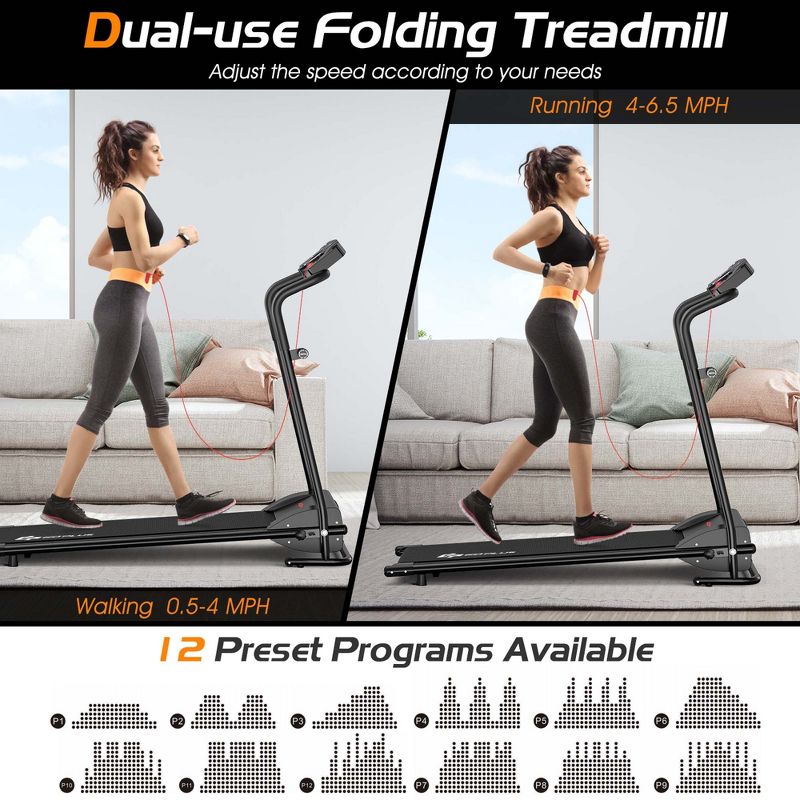 Costway 1HP Electric Treadmill Folding Motorized Power Running Machine Fitness, 5 of 11