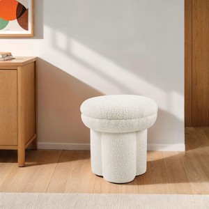 CAVINAS Mushroom Accent Stool,17.5" Ottoman with Round Top,Pedestal Base,Shearling Fabric,Upholstered Armless Chairs for Living Room - 1 of 4