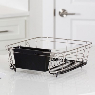 Compact Silver Stainless Steel Dish Rack with Utensil Cup