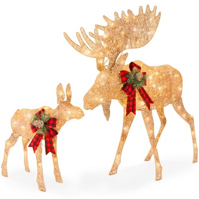 Best Choice Products 2-Piece Moose Family, Lighted Rattan Christmas Rattan-Inspired Yard Decoration Set w/ 170 Lights