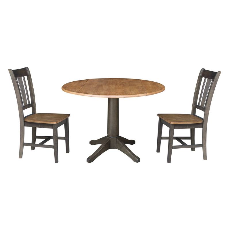 42&#34; Round Dual Drop Leaf Dining Table with 2 Splat Back Chairs Hickory/Washed Coal - International Concepts, 1 of 11