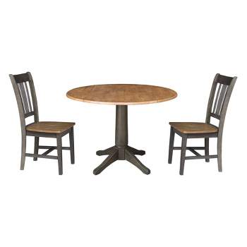 42" Round Dual Drop Leaf Dining Table with 2 Splat Back Chairs Hickory/Washed Coal - International Concepts