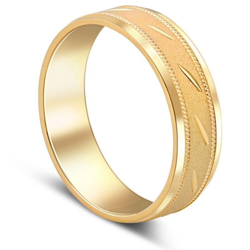 Pompeii3 Mens 10k Yellow Gold 6MM Brushed Carved Wedding Band Comfort Fit Ring, 3 of 5