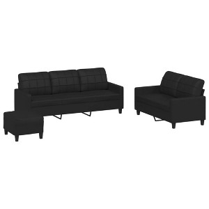 vidaXL Modern 3 Piece Sofa Set with Cushions, Faux Leather Lounge Set in Black, Includes 2-Seater Sofa, 3-Seater Sofa, and Versatile Footstool - 1 of 4