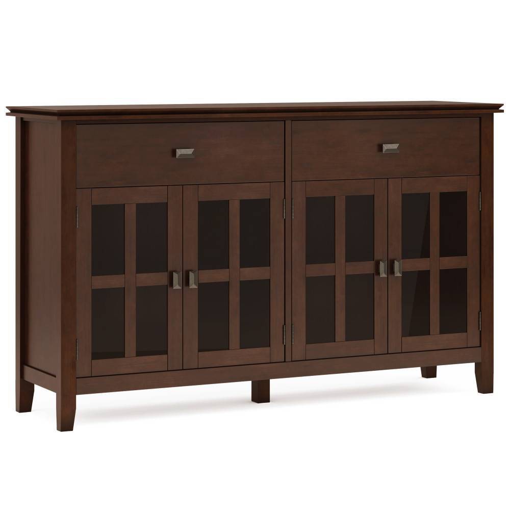 WyndenHall Stratford Large 4 Door Sideboard Buffet Russet Brown: Solid Hardwood, Mid-Century, Storage Cabinet