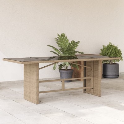 vidaXL Patio Table with Glass Top Brown 74.8"x31.5"x29.1" Poly Rattan