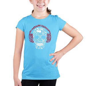 LA Pop Art Girl's Word Art T-shirt - Music Notes Skull - 1 of 4