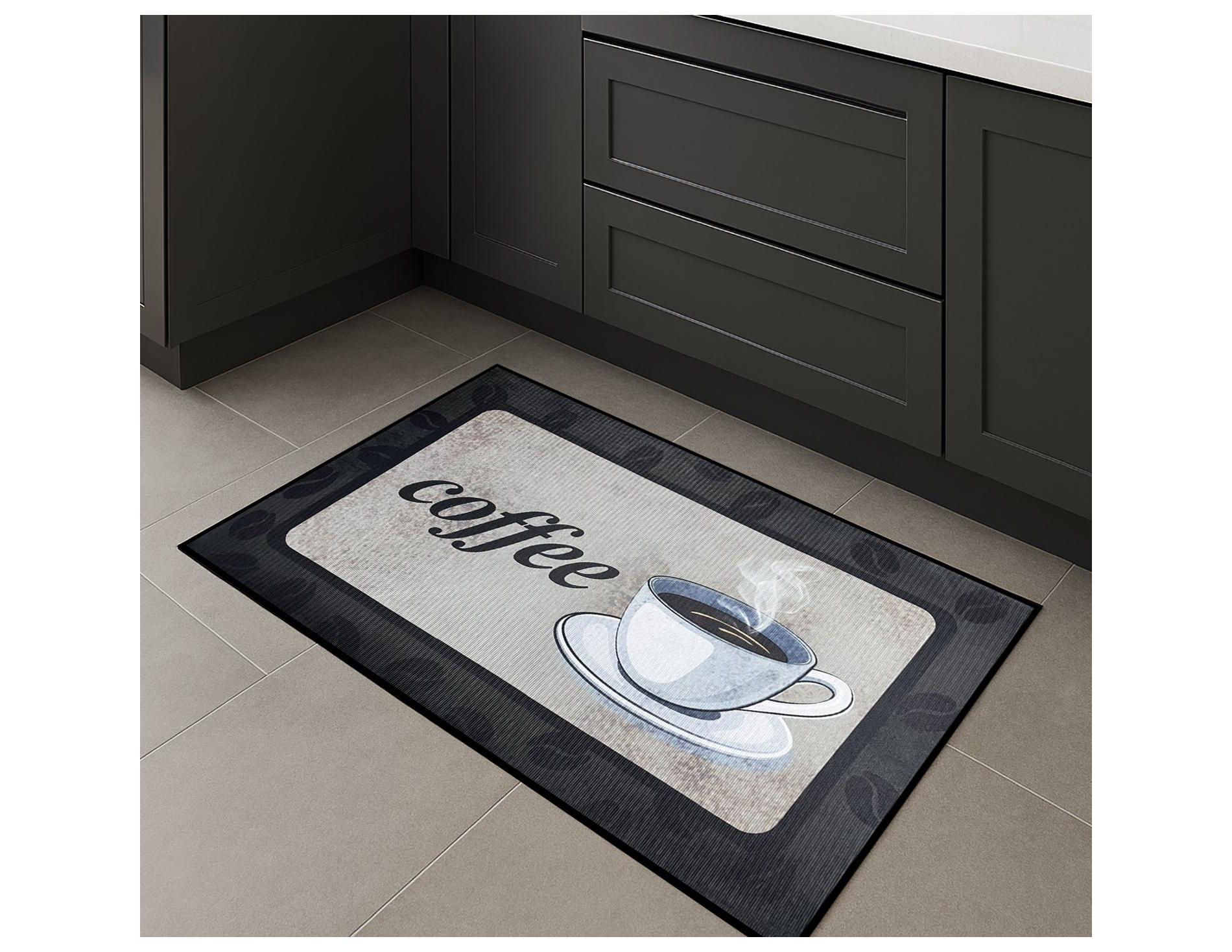 Home Mart Goods Black Coffee Modern Non-Slip Washable Low Pile Kitchen Mat - 28" x 17"