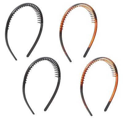 Glamlily 4 Pack Plastic Headbands with Teeth Comb, Hair Accessories for Women, Brown & Black