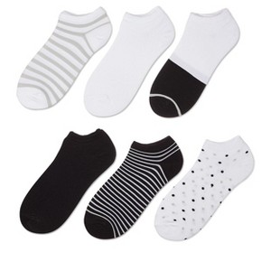 Memoi Women's 6 Pair Pack Stripes Low Cut Socks White Multi 4-10 - 1 of 2