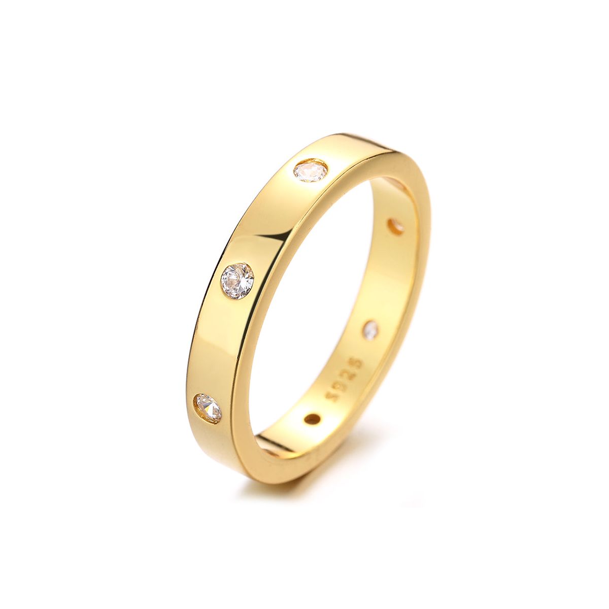 14K Gold thick Band Ring with crystals