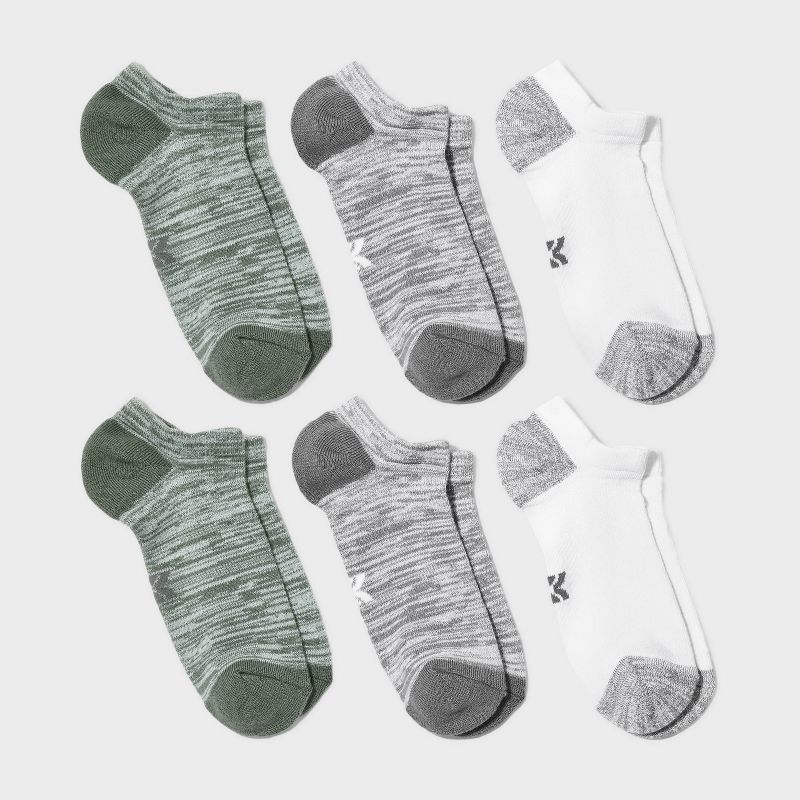 Kids' 6pk No Show Socks - All In Motion™ Green/Gray, 1 of 4