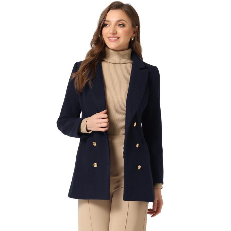 Allegra K Women's Double Breasted Work Office Elegant Winter Notched Collar Coat, 1 of 6