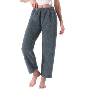 INSPIRE CHIC Women's Pajama Bottoms Fleece Elastic Waistband Loungewear Warm & Soft Long Pants - 1 of 4