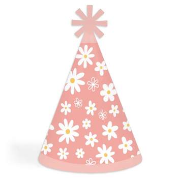 Big Dot of Happiness Pink Daisy Flowers - Cone Happy Birthday Party Hats for Kids and Adults - Set of 8 (Standard Size)