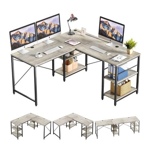 Bestier 95.2'' Two Person L Shaped Desk with Shelves - image 1 of 4