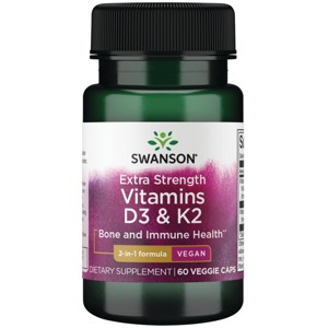Swanson Extra Strength D3 & K2 - 5,000 IU & 100 mcg, 60 Veggie Capsules. - 1 of 2