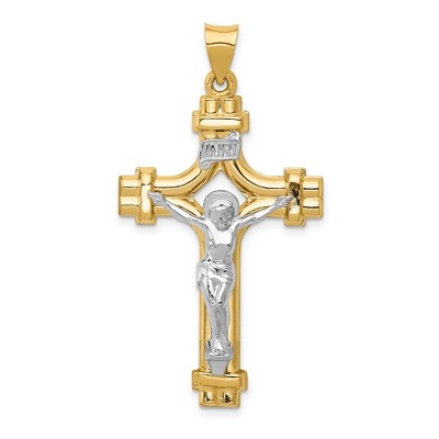 Black Bow Jewelry Men's 14k Two Tone Gold Hollow 2D INRI Crucifix Pendant, 24 x 45mm