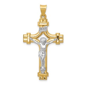 Black Bow Jewelry Men's 14k Two Tone Gold Hollow 2D INRI Crucifix Pendant, 24 x 45mm - 1 of 4