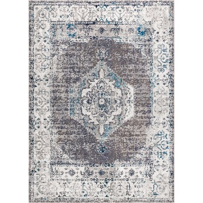 Gray and Ivory Medallion 4' x 6' Synthetic Area Rug