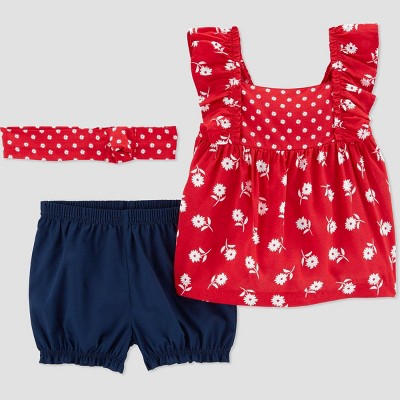 Baby Girls' 2pc Floral Chambray Top & Bottom Set with Headband - Just One You® made by carter's Red/Navy 12M