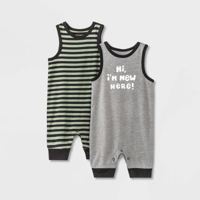 Image of Baby 2pk 'New Here' Striped Romper - Cat & Jack™ Gray 0-3M