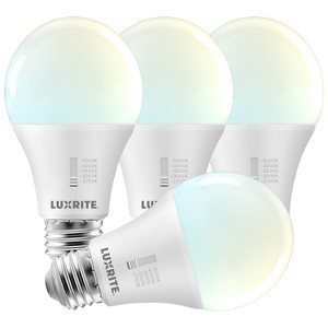 Luxrite A19 LED Light Bulb 100 Watt Equivalent, CRI90, 5CCT Selectable 2700K - 5000K, Dimmable, 1600LM, 15W, E26 Medium Base, ETL Listed 6 Pack - 1 of 4
