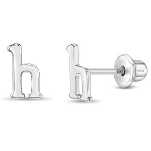 Girls' Polished Initial Letter Initial Screw Back Sterling Silver Earrings - In Season Jewelry - 1 of 4