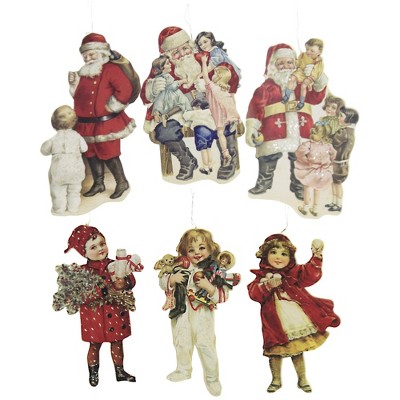 Holiday Ornament 5.25" Children And Santa Dummy Boards Christmas Victorian Toys  -  Tree Ornaments