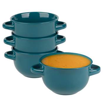 Kook Ceramic Soup Mugs with Lids , 25 oz, Set of 2 , Navy/Pumpkin