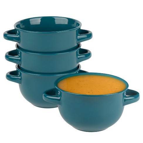Kook Soup Bowls Crocks with Handles, 18 oz, Set of 4, Teal