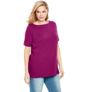 Woman Within Plus Size Perfect Cuffed Elbow-Sleeve Boat-Neck Tee - 1 of 4