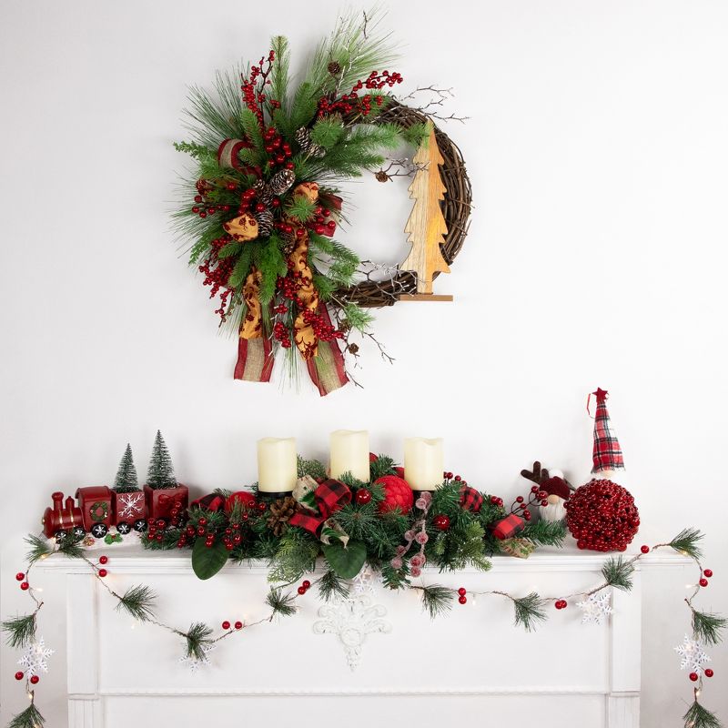 Northlight Pre-Lit B/O Pine, Berry and Snowflake Christmas Garland - 6' - Warm White LED Lights, 3 of 8