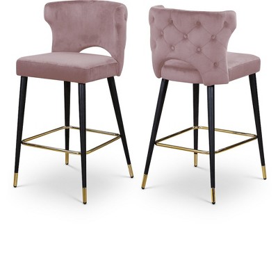 Meridian Furniture,Kelly Pink Velvet Stool, Set of 2