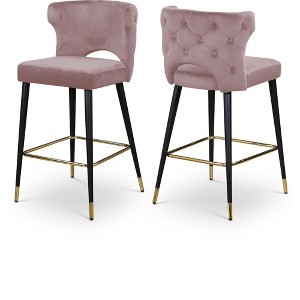 Meridian Furniture,Kelly Pink Velvet Stool, Set of 2 - 1 of 4